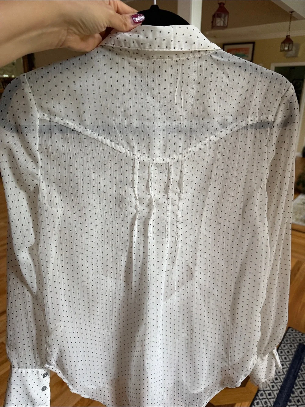 Free People White Polka Dot Ruffle Button-Down sheer Shirt